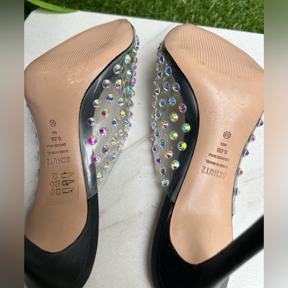 Schutz Greece Crystal Clear
Leather Mule Pumps Black/Transparente size 6.5 new - Picture 10 of 15